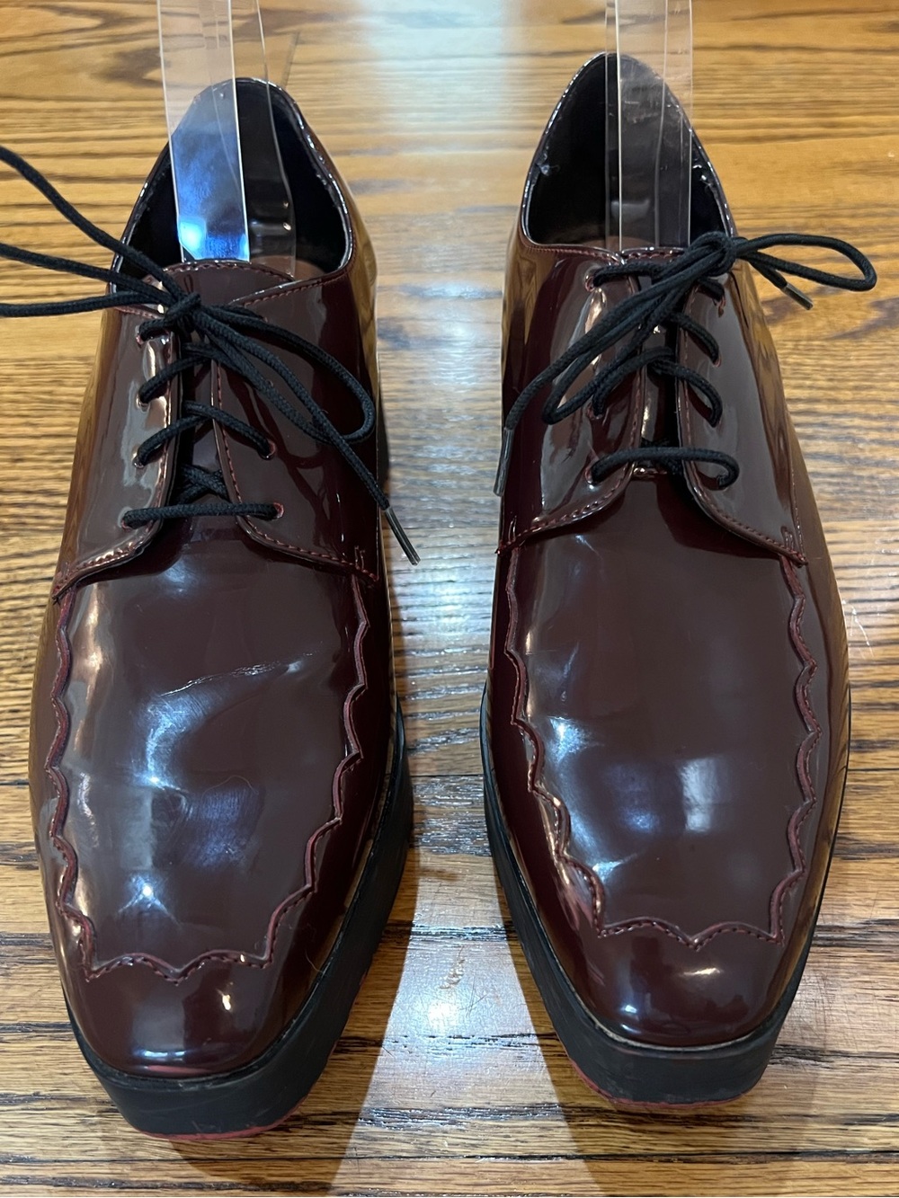 Zara Women’s Trafaluc Burgundy Patent Platform Oxfords Sz 40 Oxblood Academia